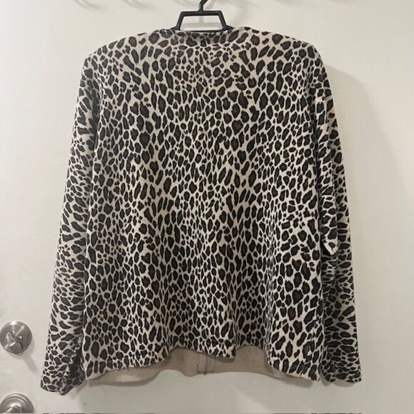 VINTAGE SIDEFFECTS Brown Cream Leopard Print Full Zip Padded Cardigan Size XL - Picture 6 of 12